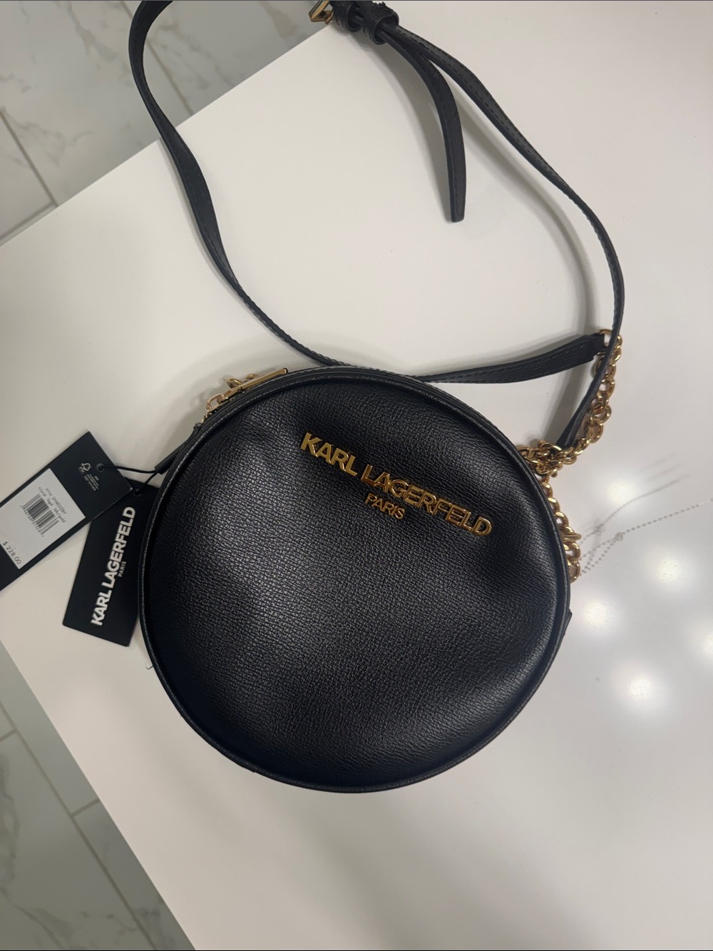 Karl Lagerfeld Black Round Crossbody with Gold Logo